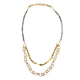 Sapphire Bead Necklace with Brass Links