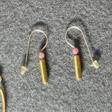 Brass Bar Dangle Earrings With Pink Tourmaline