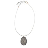 Tourmalated Quartz Bead Necklace with Oxidized Silver Pendant