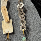 Turquoise Bead & Antler Necklace with Silver Circle and Brass Links