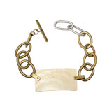 Chunky Brass Link Bracelet with Mother of Pearl