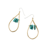 Brass Teardrop Earrings with Turquoise Drops