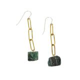 Brass Link Earrings with Raw Kyanite