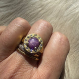 Custom Ancient 22k Gold Ring with Client's Star Ruby and Diamonds