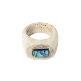 Rectangle Carved Antler Ring with Abalone Inlay