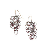 Garnet Loop Earrings in Oxidized Silver