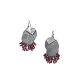 Garnet Fringe Dangle Earrings in Oxidized Silver