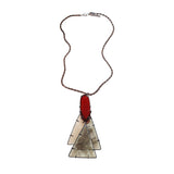 Necklace with Mica Triangles, Red Cut Glass with Antique Copper Chain