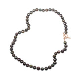 Grey Pearl Necklace with Toggle Clasp in 14k Rose Gold - 19"