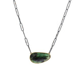 Organic Shape Rose Cut Emerald Necklace With Oxidized Silver Handmade Chain