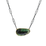Organic Shape Rose Cut Emerald Necklace With Oxidized Silver Handmade Chain