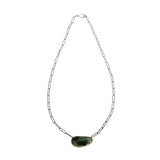 Organic Shape Rose Cut Emerald Necklace With Oxidized Silver Handmade Chain