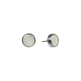 Small Biwa Post Earrings in Oxidized Silver