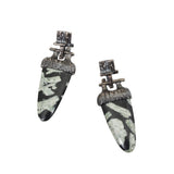 Chinese Writing Stone Earrings in Oxidized Silver