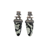 Chinese Writing Stone Earrings in Oxidized Silver
