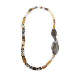 Tourmalinated Quartz Necklace with Leaves Clasp in Oxidized Silver