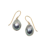 Blue Natilus Pearl Earrings In Brushed Silver