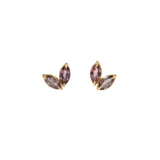 Dual Mauve Pink Sapphire Post Earrings in 18k Yellow Gold