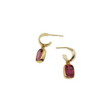 Mauve Garnet Huggie Hoop Earrings in 18k Yellow Gold