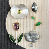 Rain Cloud Brooch/Pendant with with Pale Blue Sapphire in Oxidized Silver & 22k gold