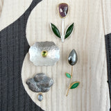 Anemone Flower Brooch with Peridot in 22k Gold and Silver
