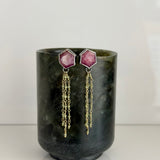 Opaque Pink Hexagon Sapphire and Peridot Earrings