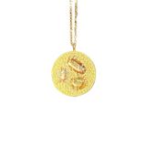 Round Pendant with Tri-Color Golden Sapphires in Sand-Textured 18k Yellow Gold