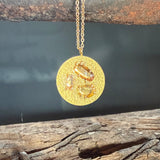 Round Pendant with Tri-Color Golden Sapphires in Sand-Textured 18k Yellow Gold