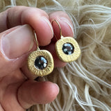 Custom Organic Gold Earrings with wire with Client's Grey Sapphires