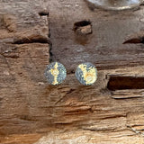 Round Fog Post Earrings with Diamonds in Sand-Textured Oxidized Silver
