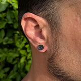Round Areng Wood Plug Earrings with 18k Yellow Gold