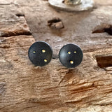Round Areng Wood Plug Earrings with 18k Yellow Gold