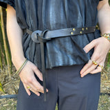 Snake Belt in Black Leather with Antique Brass Rivets