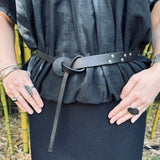 Snake Belt in Black Leather with Antique Silver Rivets