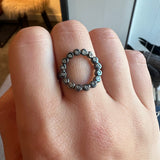 Curved Circle Ring in Oxidized Silver with Diamonds