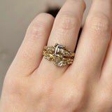Emerald Cut Champagne Diamond Ring with Granules in 14k Yellow Gold