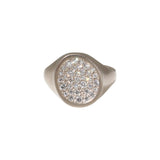 Organic Shaped Pave Signet Ring with Grey Diamonds in 14k Palladium White Gold