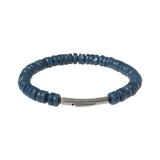Sandcast Glass Disc Bead Bracelet in Indigo Blue