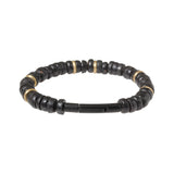 Sandcast Glass Disc Bead Bracelet with Brass in Black