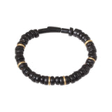 Sandcast Glass Disc Bead Bracelet with Brass in Black