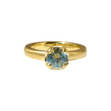 Scooped Prong Round Light Blue Sapphire Ring in 18k Yellow Gold