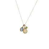 *Green Tone Opal Trio Cluster Necklace in 22k and 14k Gold with Silver Chain