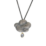 Rain Cloud Brooch/Pendant with with Pale Blue Sapphire in Oxidized Silver & 22k gold