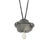 Rain Cloud Brooch/Pendant with with Pale Blue Sapphire in Oxidized Silver & 22k gold