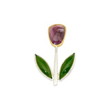 Tulip Brooch with Sapphire & Nephrite Jade in 22k Gold & Silver