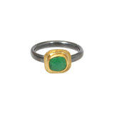Rose Cut Emerald Hammered Ring in 22k Gold and Oxidized Silver