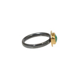 Rose Cut Emerald Hammered Ring in 22k Gold and Oxidized Silver