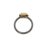 Rose Cut Emerald Hammered Ring in 22k Gold and Oxidized Silver