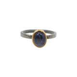 Deep Blue Star Sapphire Ring in 22k Gold and Oxidized Silver