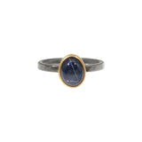 Deep Blue Star Sapphire Ring in 22k Gold and Oxidized Silver